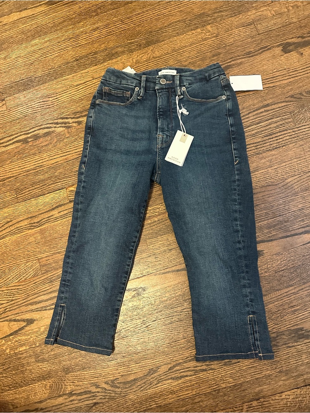 good american blue denim capri jeans